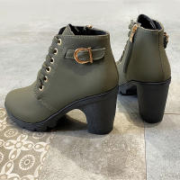 Botas De Tacón Alto Para Mujer 2023 Primavera Invierno Calidad Superior Con Cordones Modernas Europeanas PU Botines De Tacón Con Entrega Rápida - details 18
