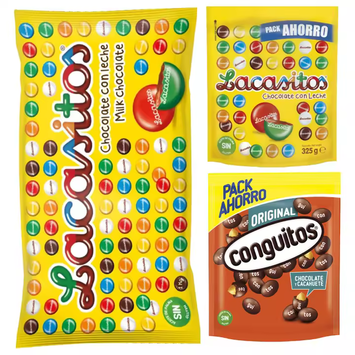 Pack Lacasitos bolsa 1kg,Conguitos negro doypack 350g,Lacasitos doypack person 325g - 1