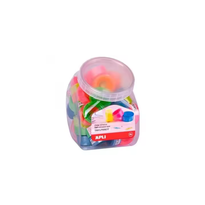 APLI - APLI CINTA ADHESIVA TRANSPARENTE 19MM X 20M COLORES SURTIDOS FLUORESCENTES -EXPOSITOR 50U- 18146 - 1