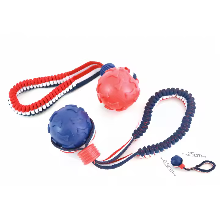 Pelota de hueso de goma de juguete para mascotas con cordón elástico - 1