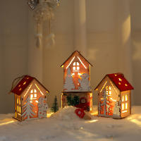 Colgante De Navidad De Casa De Madera Con Esqueleto De Nieve Santa Claus Oso Reindeer Decoración Luminosa Para El Hogar - details 0