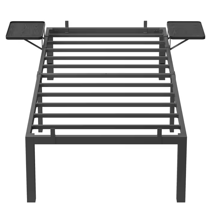 VASAGLE Marco de Cama Doble, Estructura de Cama de Metal, con Estantes de Almacenamiento, Cama de Invitados, Adecuado para Colchón de 90 x 190 cm/140 x 190 cm/140 x 200 cm/160 x 200 cm, Fácil Montaje, Negro Clásico - 1