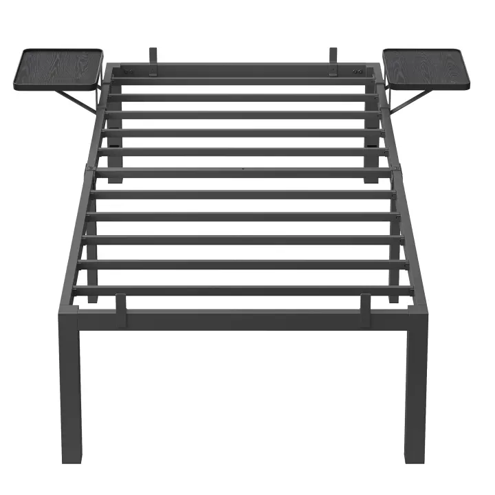 VASAGLE Marco de Cama Doble, Estructura de Cama de Metal, con Estantes de Almacenamiento, Cama de Invitados, Adecuado para Colchón de 90 x 190 cm/140 x 190 cm/140 x 200 cm/160 x 200 cm, Fácil Montaje, Negro Clásico - 1