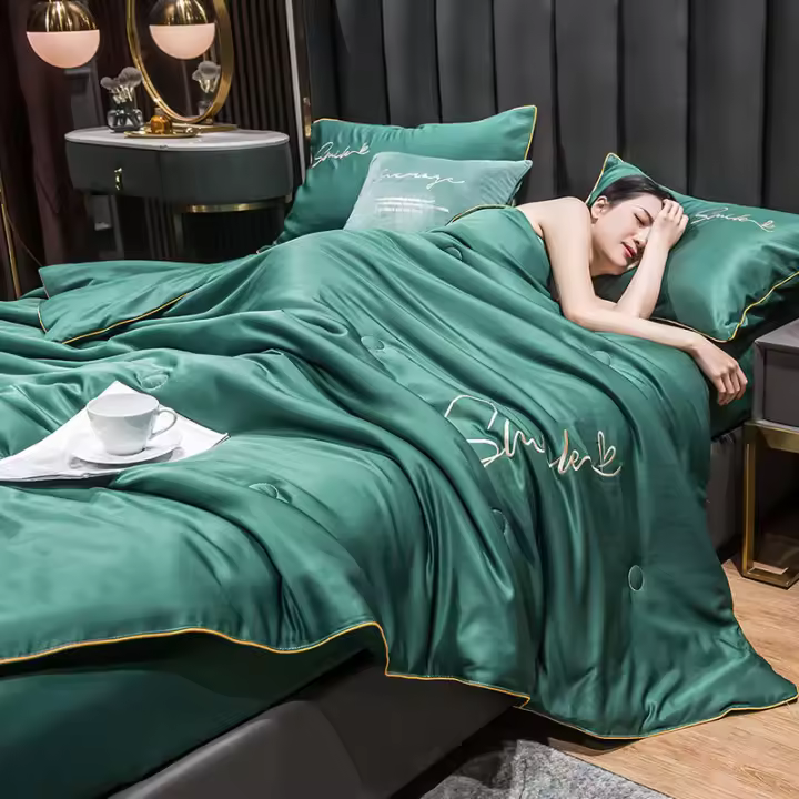 Sábana De Seda Lavada 100% Para Verano Con Bordado Suave Y Frío Almohadilla De Cama Seda Suave Y Fría Para Uso Doméstico Y Hotel - 1