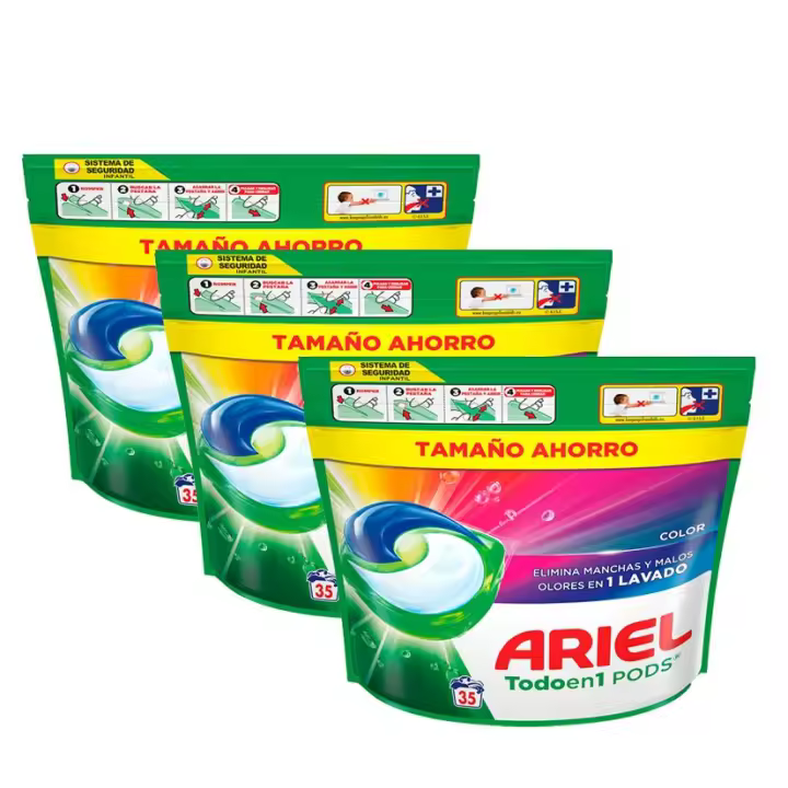 Ariel | PODS Todo en 1 Detergente Lavadora Liquido, Jabón Extra Cuidado del Color, Mas Color y Brillo, Limpieza Profunda, 105 lavados - 1