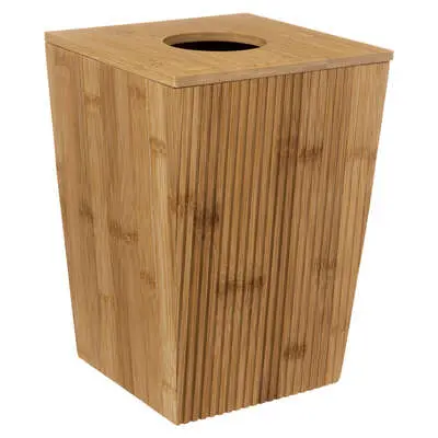 Factory Cuadros Cubo de Tierra Desconocido 6L - Fabricado en Bambú - Color Beige - Papelera de Baño - 1