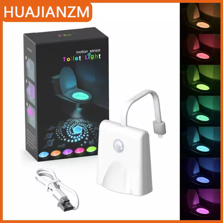 Lámpara Nocturna De Inodoro Con Proyector De Estrellas Y Sensor De Movimiento 7 Colores Recargable Decoración LED Para Baño - 1