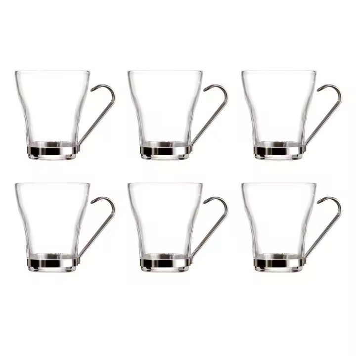 Set 6 Tazas de Vidrio Supreme Quid 23CL Transparente Asas/Mango Acero - 1