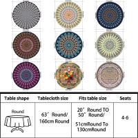 Mantel Redondo Peacock Mandala Impermeable De 63 Pulgadas Para Mesa Al Aire Libre Y Interior En Colores Morado Rojo Amarillo Y Azul Estilo Clásico Para Banquete Fiesta Y Wedding - details 0