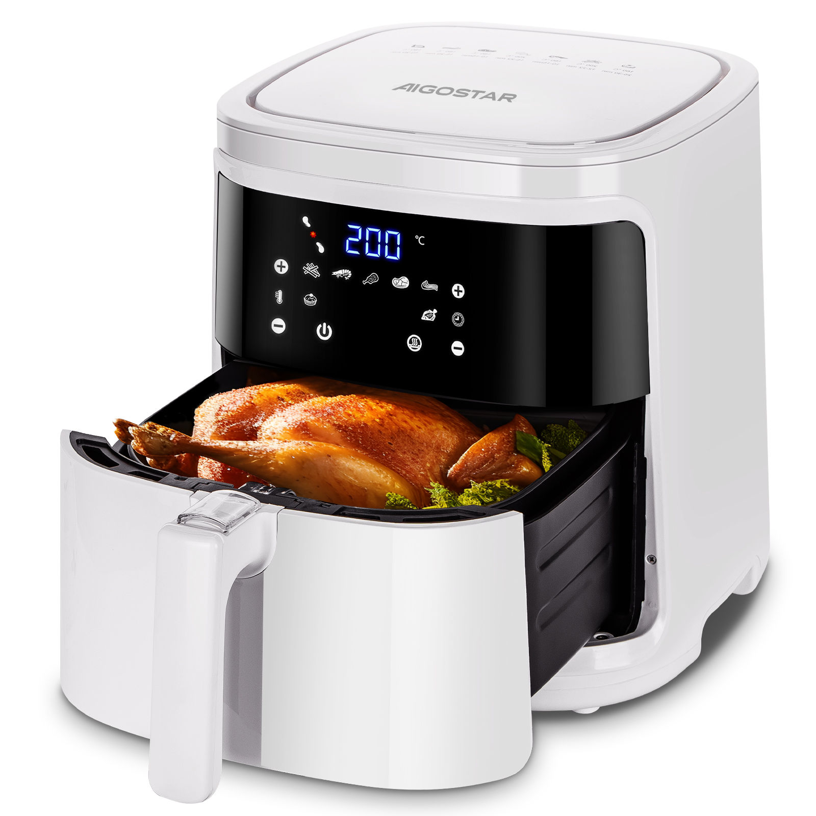 AIGOSTAR Freidora de Aire sin Aceite - 7 Programas y Pantalla Táctil LED, Tiempo y Temperatura Ajustables, Rejilla Antiadherente Desmontable, Libro de Recetas Incluido(7L, 1900W)