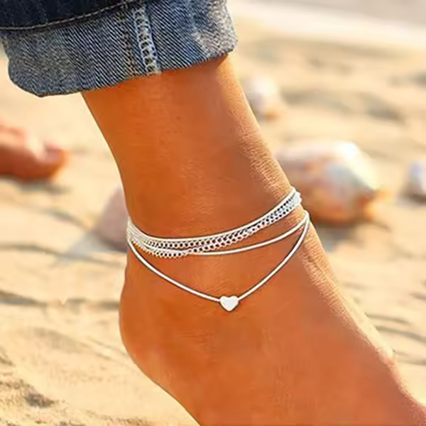 Pulsera De Tela De Ancleta Para Mujer En Color Plata Bohemia Con Forma De Corazón Moda Para Playa Joyería De Pieza Única - 1
