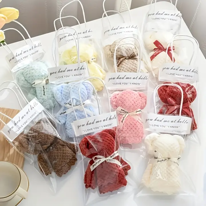 Juego De Toallas Oso Teddy 20 Piezas Set De Regalo Para Bodas Navidad Cumpleaños Con Bolsa Transparente Toallas De Poliéster Absorbentes Para La Mesa - 1