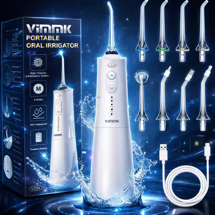 Irrigador Bucal Portatil, 2026 Irrigador Dental Inalámbrico Profesional 8 Boquillas 5 Modos, IPX7 Impermeable 300ML USB-C Recargable Para Limpieza Dientes, Para el Hogar y los Viajes - 1