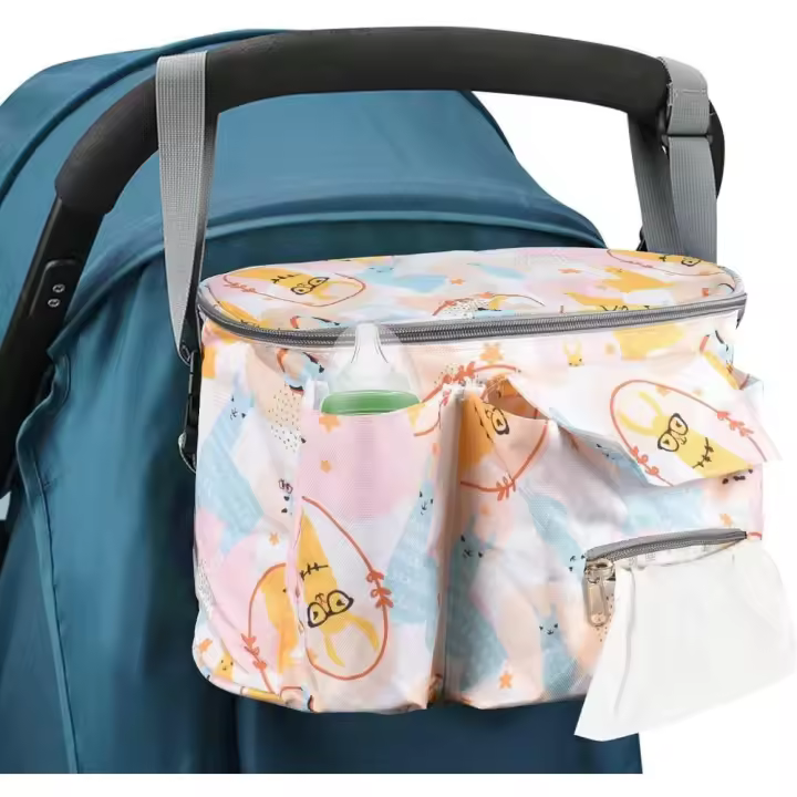 Universal Organizador para Cochecito, Bolsas para Cochecito Accesorios para Bebés con Bolsillo, Cremallera, Correa para el hombro y Espacio de Almacenamiento para Pañales y teléfonos (Dibujos Colores) - 1