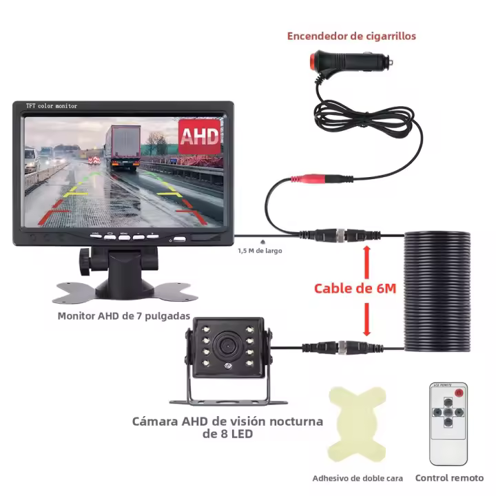 Monitor De Coche KTYDKP De 7 Pulgadas Con Cámara Trasera Para Camión Remolque Pantalla LED De Retroceso Para Estacionamiento 12-24V - 1