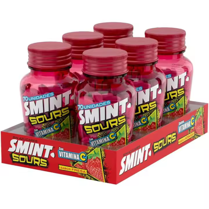 Smint Sours Fresa, Caramelo Comprimido Sin Azúcar - 6 unidades de 49 gr. (Total 294 gr.) - 1