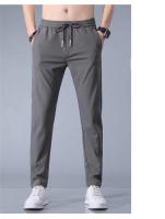 Pantalones Casuales Para Hombre De Seda Con Hielo 2024 Verano Negro Gris Delgados Negocios Casual Pantalones Rectos Elásticos Transpirables Para Exteriores - details 1