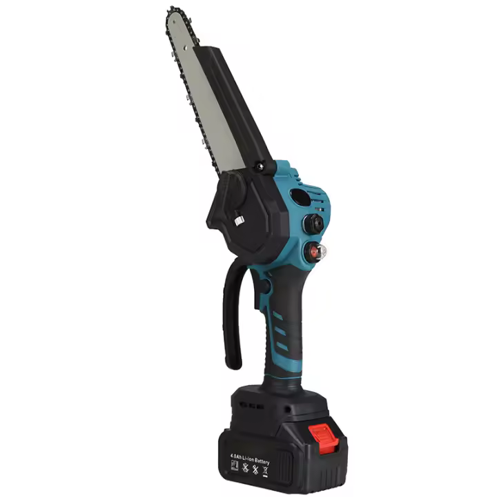 Motosierra eléctrica sin escobillas, motosierra portátil profesional, mini motosierra recargable, cadena de acero de metal, mango de goma suave, antideslizante y absorbente del sudor, diseño de deflector, a prueba de golpes y seguro, adecuado para poda y - 1