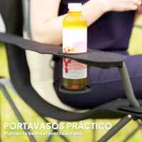 Outsunny Conjunto de 2 Sillas Plegables Camping con Respaldo Alto Sillas de Camping Portátil Acolchado con Reposabrazos Portavasos y Bolsas de Transporte para Acampada Jardín Terraza Crema y Negro - details 5