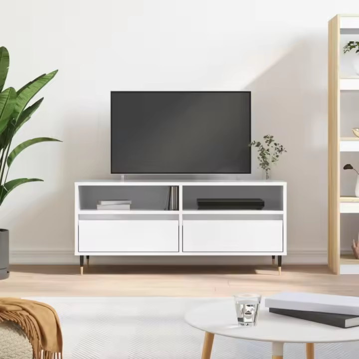 vidaXL Mueble de TV madera contrachapada blanco brillo 100x34,5x44,5cm - 1