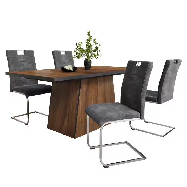 Juego de comedor (5 piezas), Mesa de Comedor rectangular Modern minimalist de Madera Marron Oscura with 4 Sillas De ante gris Oscuro - 1