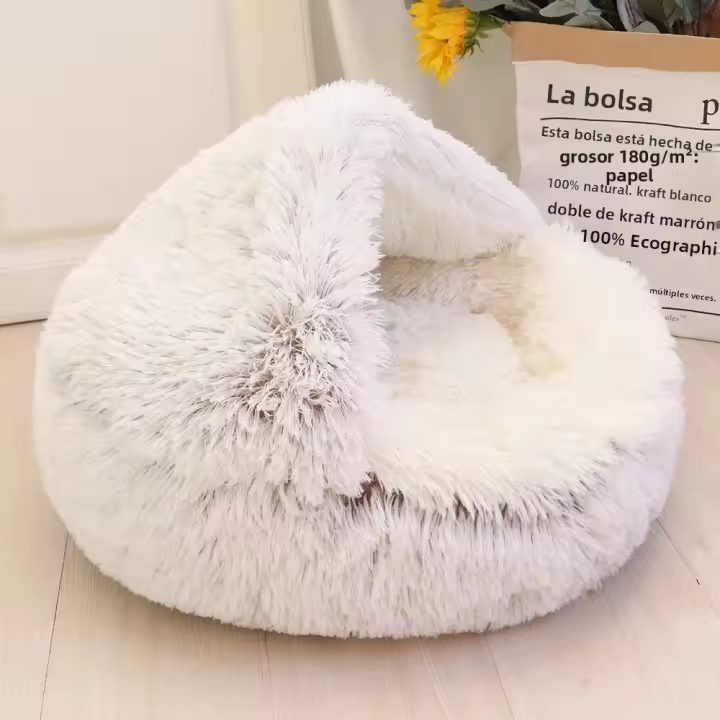 Nueva Cama De Gato Y Perro Caliente Redonda De Peluche Larga Casa De Gato Para Gatitos Almohadilla De Manta Para Mascotas Pequeñas Chihuahua - 1