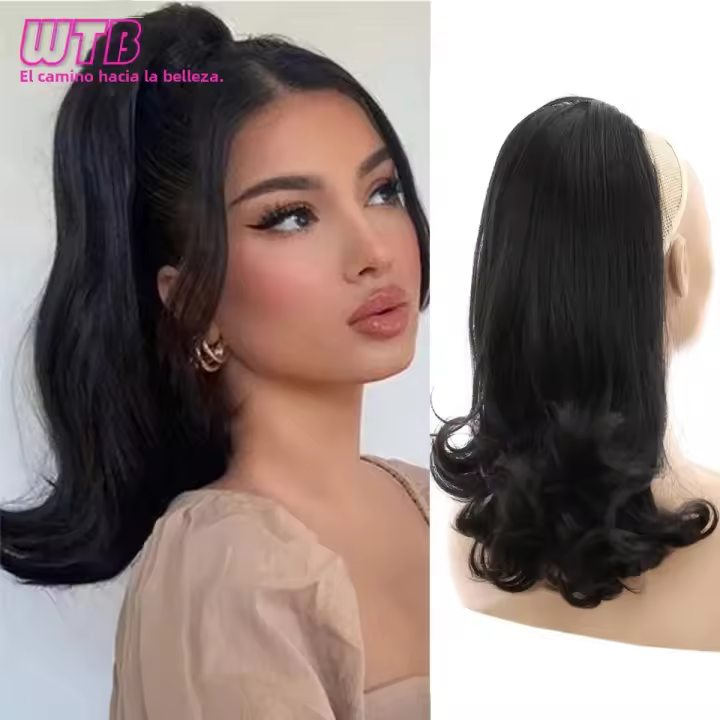 Extension De Cabello Sintético Natural Black Yaki Para Mujer Cola De Caballo Enredadera Textura Wavy Extensión De Cabello Bun Pieza De Cabello Origin China - 1