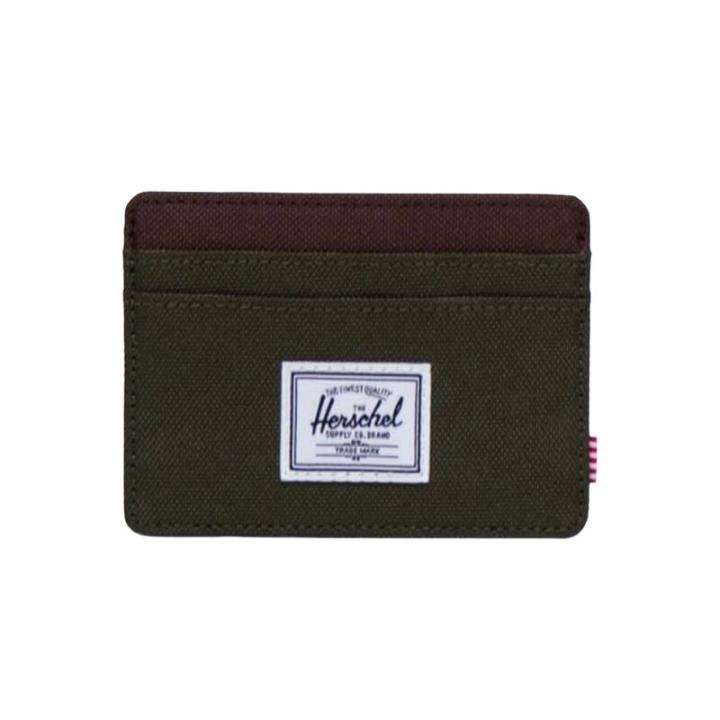 Tarjetero Verde Herschel Charlie Cardholder Wallet Green Chicory Coffe con capa de bloqueo RFID