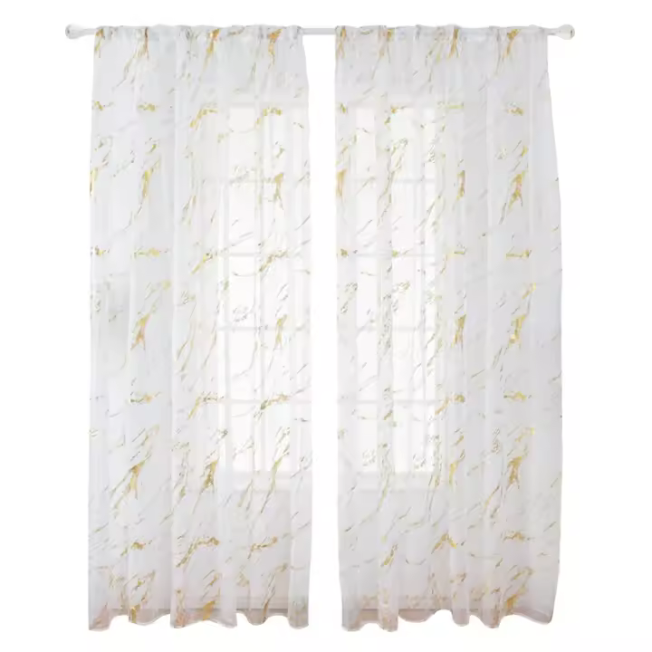 Tratamiento De Ventana De Voile Marfil Con Estampado De Oro 1 Panel Cortina Rodada Para Cocina Dormitorio Sala De Estar Balcón Estilo Pastoral 100% Poliéster - 1