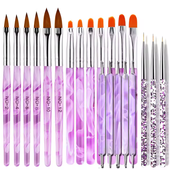 Kit De Arte De Uñas 21Pcs Con Pinceles De Acrílico Rosa Marcas De Mármol Rotuladores De Gel UV Diferentes Tamaños De Puntas - 1
