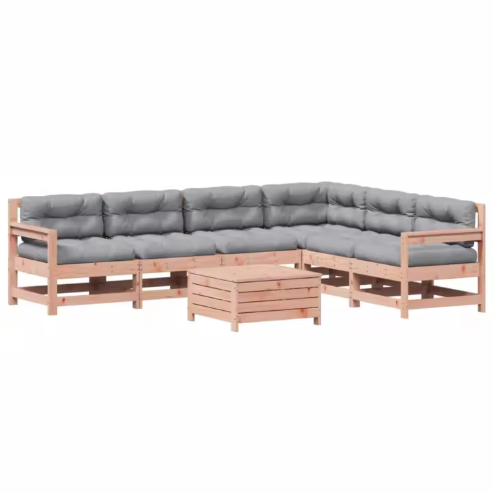 vidaXL Juego de muebles jardín 7 pzas y cojines madera abeto Douglas - 1