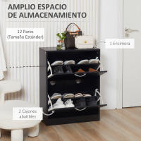 HOMCOM Zapatero Moderno Zapatero de Entrada Recibidor con 2 Cajones y Estantes Ajustables Zapatero Estrecho para Pasillo 60x24x80 cm Negro - details 3