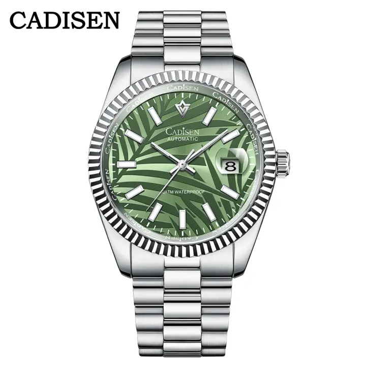 Reloj Mecánico De Pulsera CADISEN 40MM Con Dial De Hoja De Palma Lujo Automático Para Hombres Espejo De Zafiro MIYOTA 8215 Reloj Verde Oliva Resistente Al Agua 10Bar - 1