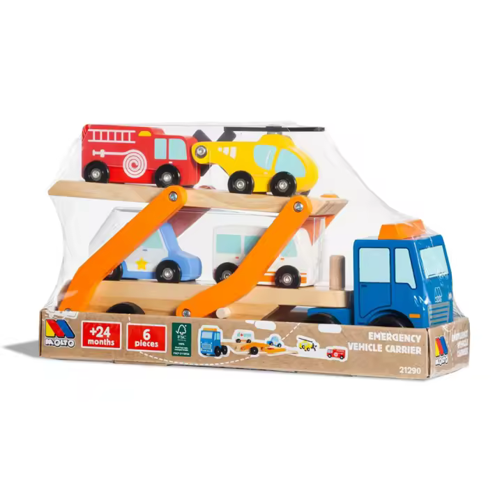 Camión de emergencias de madera con vehículos 6 piezas. (Molto 21290) - 1
