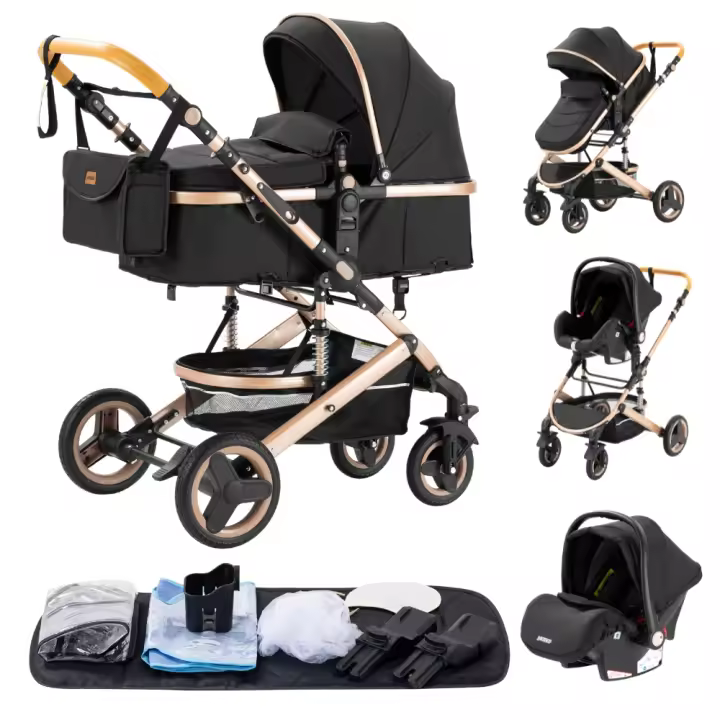 EU Children Store - Cochecito de Bebé Plegable con Marco de Aluminio, Carrito de Lujo 3 en 1 para Viaje, Carriola Alta para Recién Nacido - 1