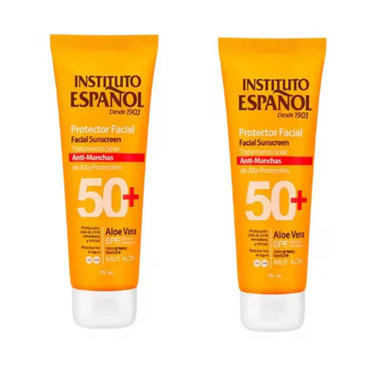 Pack de 2 Protectores Solares Faciales Antimanchas Instituto Español SPF 50+ | 2x75 ml | Alta Protección para el Rostro【ROUA】 - 1