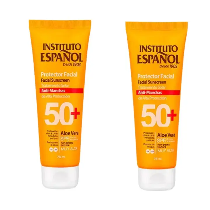 Pack de 2 Protectores Solares Faciales Antimanchas Instituto Español SPF 50+ | 2x75 ml | Alta Protección para el Rostro【ROUA】 - 1