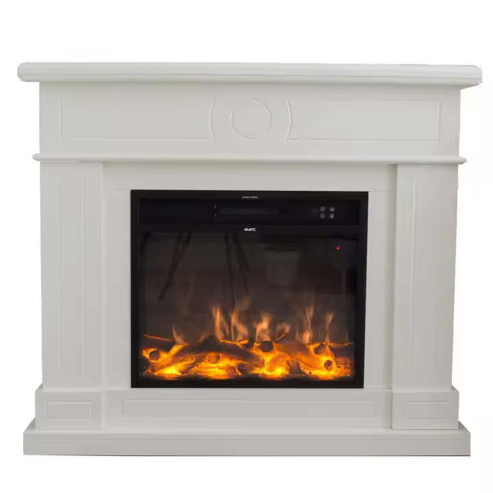 Mpc Chimenea Lipari Chimenea De Suelo Con Marco y Quemador Electrico 1500 W Chimenea Electrica Blanca Completa Con Insertable Electrico 1500 W Efecto De Llama Realisitc y Marco De Madera Mdf - 1