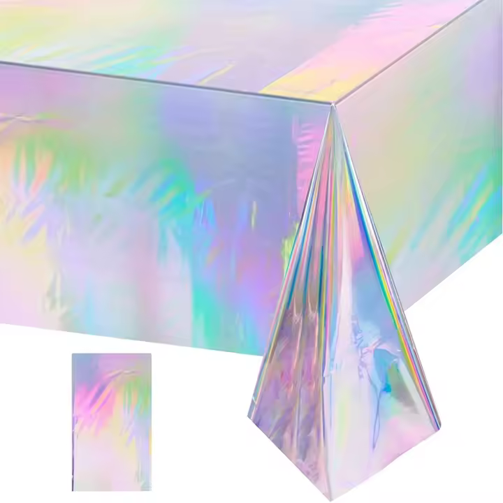Mantel Desechable Láser Rectangular De Aluminio Arcoíris Para Decoración De Cumpleaños Y Bodas 1 Pieza Moderno Estilo Plástico - 1
