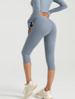 Pantalones deportivos de tres puntos color melocotón, medias deportivas elásticas de cintura alta para levantamiento de cadera, yoga, melocotón y cadera - details 12