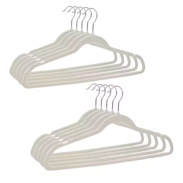 Juego de 10 Perchas de Terciopelo Antideslizantes con Ranuras para Hombros ,Colgador para ropa ,armario- Ahorro de Espacio - Blanco Roto - 1