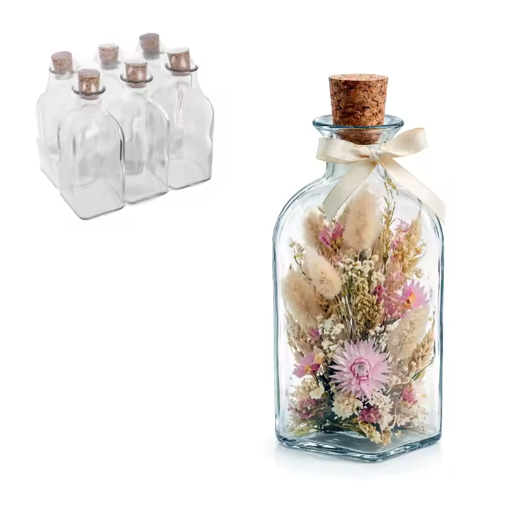 Botella de Cristal | Tapón de Corcho Natural | Múltiples Packs a Elegir | Frascas de Cristal para Agua u Otro Tipo de Líquidos | Hostelería, Celebraciones, Fiestas | Botellas Reutilizables y Fácil de Limpiar | Botellitas para Bar, Decoración - 1