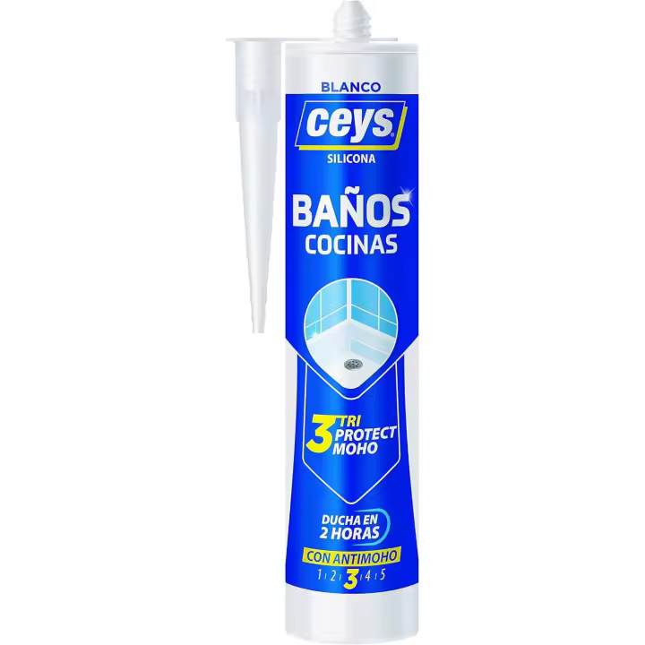 Tubo Silicona Ceys TriProtect anti Moho especial baños y cocinas en blanca o transparente 280ml - 1