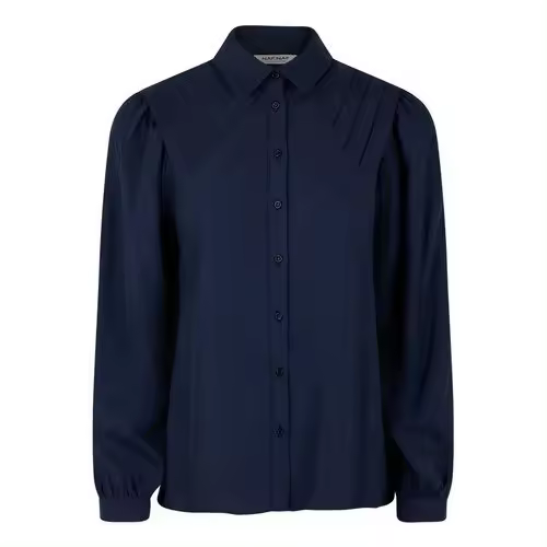 NAF NAF Camisa color azul marino con cuello abotonado en los hombros pliegues de manga larga - 1