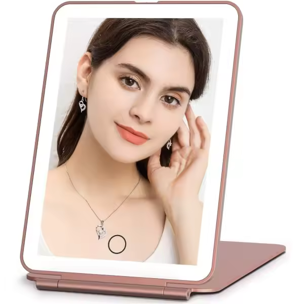 Espejo de viaje para el maquillaje, espejo portátil con iluminación, pantalla táctil regulable - 1
