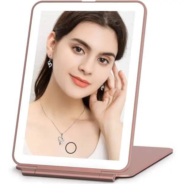 Espejo de viaje para el maquillaje, espejo portátil con iluminación, pantalla táctil regulable - 1