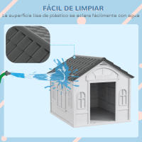 PawHut Caseta para Perros Casa para Perros con Patrón de Ventana y Techo de Tejas de Imitación para Perros Medianos Gris y Blanco - details 4