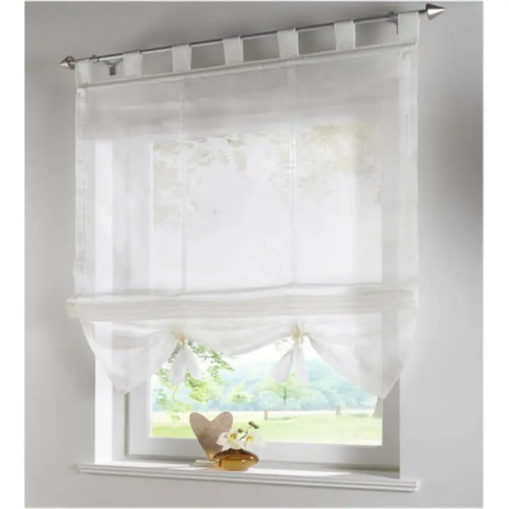 Cortinas romanas para interior de ventana, gasa, para cocina, salón, altura 155 cm, color beige, ancho 60 cm - 1