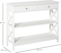 Entrance Console Table Hallway with 2 Drawers and 2 Lower Shelves Modern Furniture Raised Base Anti-tip 100 x 30.5 x 80 cm White - details 0