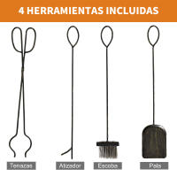 Outsunny Soporte para Leña de Metal de 2 Niveles Estante para Leña con 4 Herramientas y Asas para Chimenea para Interior y Exterior 51,5x33x77 cm Negro Dorado - details 4